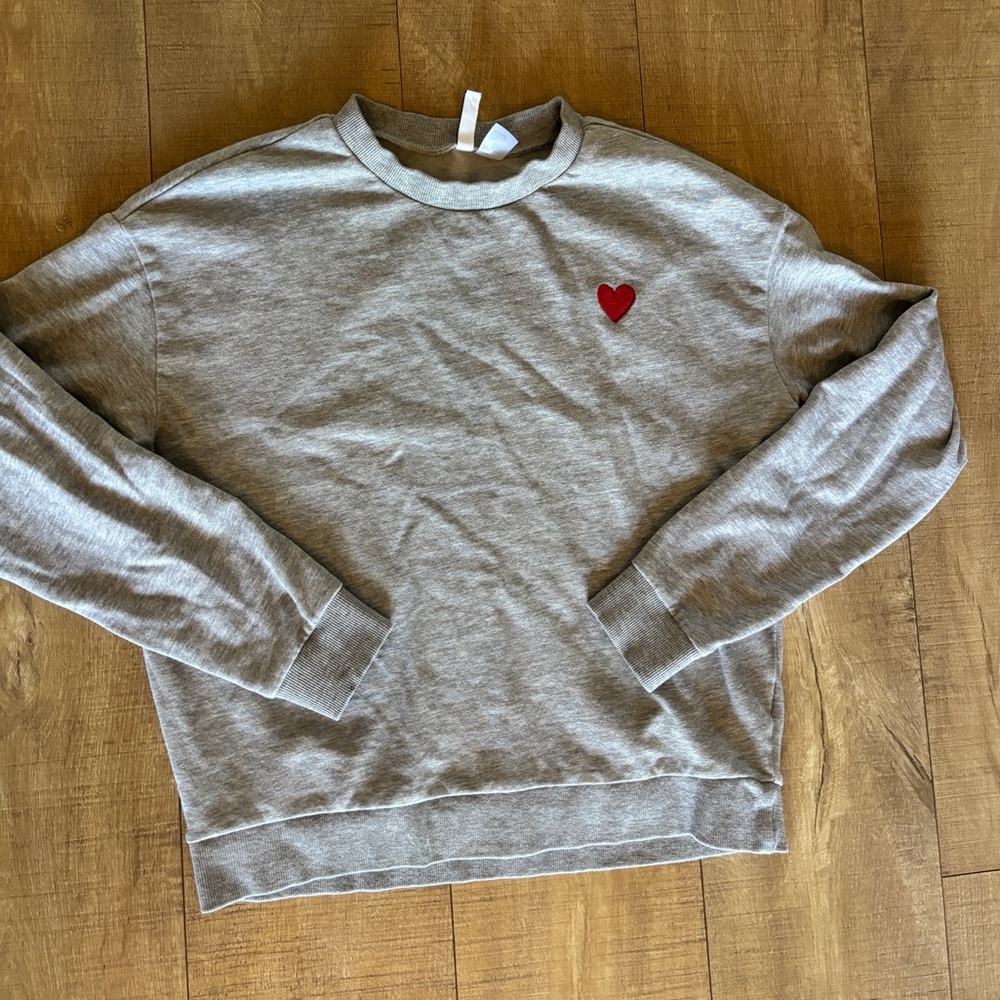 Gray Sweatshirt with Red Heart perfect for Valentine’s Day